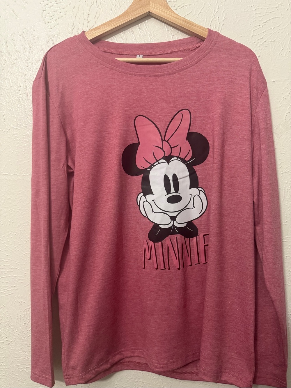 Disney Minnie Mouse Long Sleeve Graphic Tee Pink Women’s Large - Picture 2 of 4